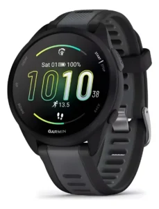 Relógio Garmin Forerunner 165 com tela AMOLED preta e pulseira de malha